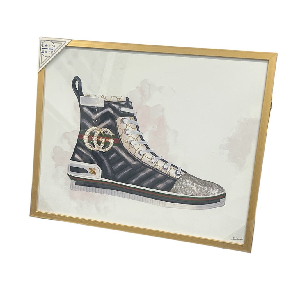 NWT LOIS OWEN Designer Art Print under glass with gold metallic frame 16x20